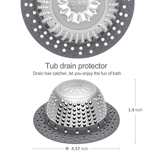 LEKEYE Drain Hair Catcher/Bathtub Drain Cover/Drain Protector for Pop-Up & Regular Drains(Patented Product) - color: Gray