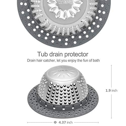 LEKEYE Drain Hair Catcher/Bathtub Drain Cover/Drain Protector for Pop-Up & Regular Drains(Patented Product) - color: Gray