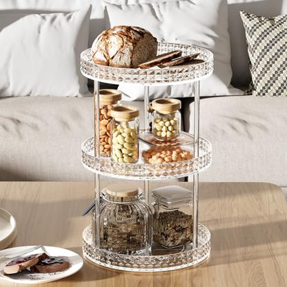 3Tier Diamond Lazy Susan Bathroom Countertop Organizer, 360° Clear Rotating Makeup Cosmetic Perfume Storage Tray, Spinning Vanity Organizer Shelf for Bathroom Cabinet, Dresser, Kitchen(Large) - size: 3 Tier / 10.6Inch-Diamond
