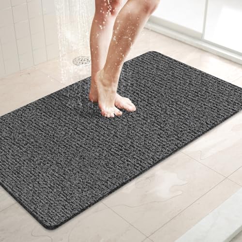 LuxStep Shower Mat Bathtub Mat,Non-Slip Bath Mat with Drain, Quick Drying | 32x16 inch, PVC Loofah Bathmat for Tub,Shower,Bathroom,Black - color: Black, size: 32" x 16"