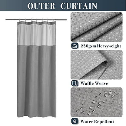 N&Y HOME Stall Waffle Weave Shower Curtain with Snap-in Liner Gray 36x72 | 12 Hooks & Snap on Fabric Liner, Washable, Mesh Window, Hotel Style, 36 x 72 Small Shower Stall Size Curtain Set for Bathroom - color: Grey, size: 36"W x 72"L (Pack of 1)