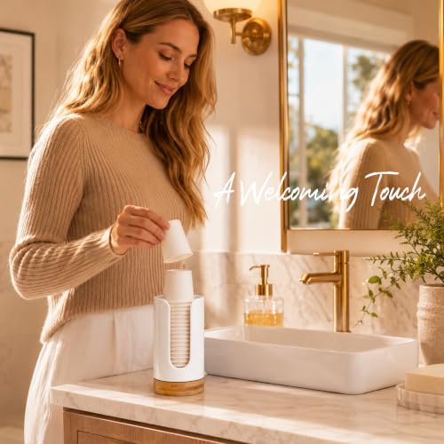 Ceramic Bathroom Cup Holder, 3-5 oz Cup Dispenser, White | Disposable Paper & Plastic Bathroom Cups Holder - Mouthwash Cups Dispenser for Bathroom, Guest Toiletries, Countertop, Coffee - color: White