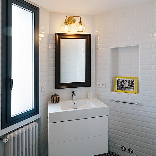 Gold Bathroom Light Fixtures 2-Lights Vanity Lights with Clear Glass Shade Bathroom Vanity Light 14 Inch Wall Sconces(Exclude E26 Bulb)… - color: Gold, size: 2 Light