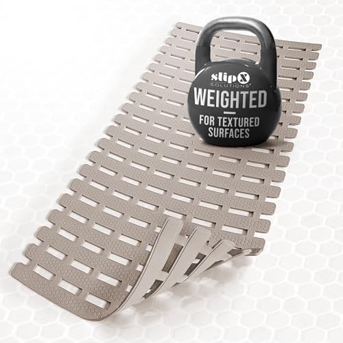 SlipX Solutions 31"x15" Weighted Non Slip Bath Mat for Textured Tubs, Tan | No Suction Cup Design, Safe For Refinished Bathtubs & Showers, Doesn't Float, Stays Put On Tile, Texture, & Stone - color: Tan