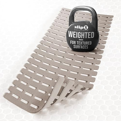 SlipX Solutions 31"x15" Weighted Non Slip Bath Mat for Textured Tubs, Tan | No Suction Cup Design, Safe For Refinished Bathtubs & Showers, Doesn't Float, Stays Put On Tile, Texture, & Stone - color: Tan