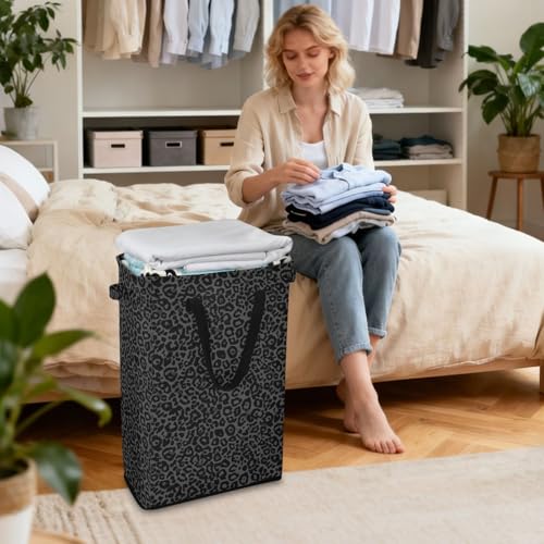 Gray Leopard Cheetah Laundry Hamper Dirty Clothes Laundry Basket Bin for Bedroom Bathroom with Handles Slim Tall Collapsible Waterproof Freestanding 48L - color: Gray Leopard Cheetah