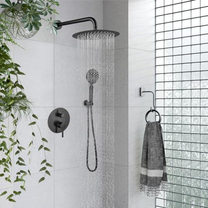 gotonovo High Pressure Shower System Valve and Trim Kit,Oil Rubbed Bronze | Round Rain 10 Inch Shower Head with Handheld Faucet Set Complete,Rough In Valve,2-in-1 Diverter,All Metal,Bathroom Wall Mount - color: Bronze