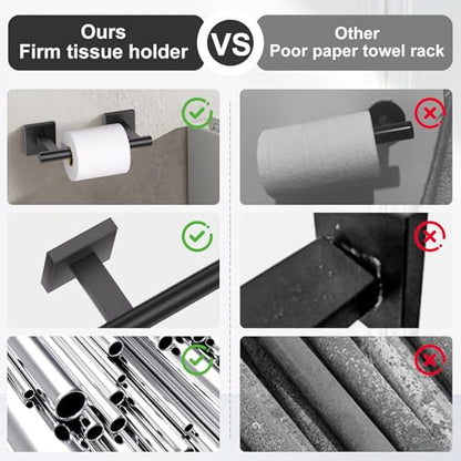 10 Pieces Matte Black Towel Bar Set, Double Dase Toilet Paper Holder Bathroom Hardware Set, 23.6 Inch Stainless Steel Towel Rack for Bathroom Wall Mounted - color: Matte Black, size: 10pieces B