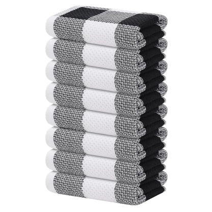 Homaxy 100% Cotton Plaid 8 Pack Kitchen Towels, 13" x 28", White & Black | Waffle Weave, Plaid, Super Soft and Absorbent Dish Towels, Quick Drying, Multi-Purpose - color: White & Black, size: 13 x 28 - 8 Pack