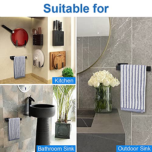 TocTen Hand Towel Holder/Towel Ring - Thicken SUS304 Stainless Steel Bathroom Hand Towel Hanger, 9 Inch Heavy Duty Wall Mounted Towel Rack, Square Hand Towel Bar for Bathroom Hardware (Black, 9 in) - color: Black, size: 9 IN
