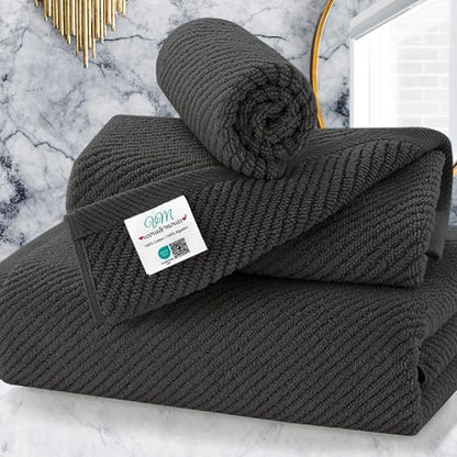 VOOVA & MOVAS 3PC Towel Set, 100% Cotton, Grey | 1 Large Bath 30x56 In, 1 Hand 18x28 In, 1 Wash Cloth 13x13 In, Quick Dry, Soft, Thick, Bathroom Essentials - color: Dark Gray, size: 3 PC Bathroom Towel Set