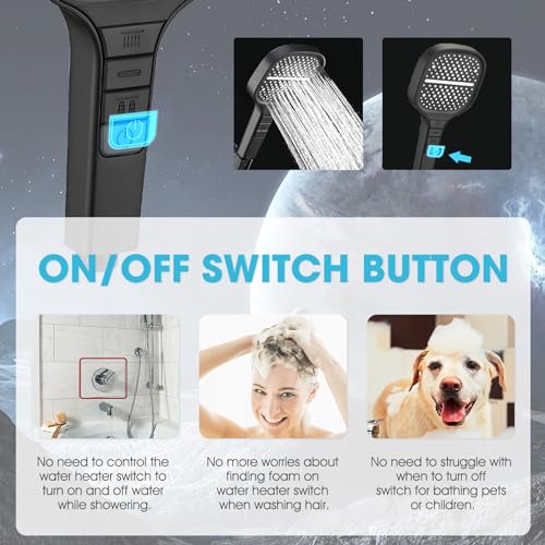 Handheld Shower Head with Extra Long Hose, 8 Setting Square Detachable Hand Held Spray with Upgrade Piano-Key Button & On Off Switch, 79" Long Stainless Steel Hose, Adjustable Bracket - Matte Black - color: Matte Black