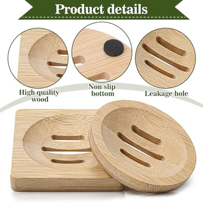 20Pcs Bamboo Soap Dish Set for Bar Soap, Bamboo Soap Holder with Self-Draining Soap Tray, Shampoo Bar Holder for Bathroom Kitchen Sink Travel, Round and Square Wooden Organizers for Sponges Razors