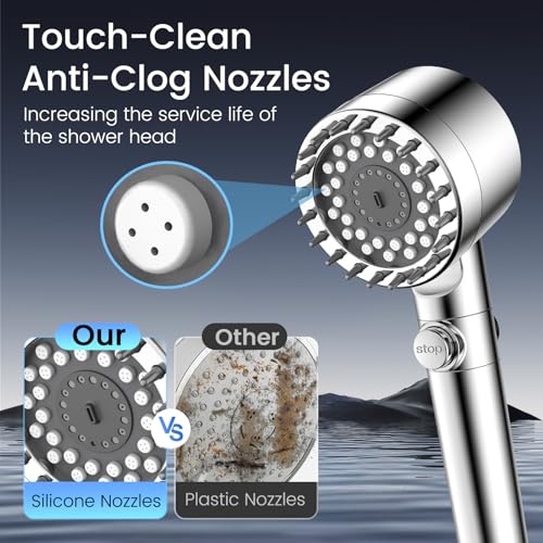Filtered Shower Head with Handheld, High Pressure Shower Head with Filters | 3 Filters, ON/OFF Switch, Removes Chlorine for Hard Water, Improves Skin & Hair, 4 Mode Showerhead, Power Wash, Holder & Hose