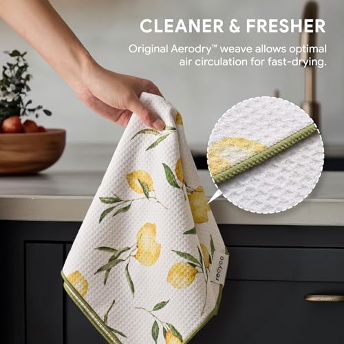 RECYCO Waffle Kitchen Towel Set of 2 - Quick Dry Microfiber Sustainable Dish Towels - Ultra Absorbent Reusable Cleaning Tea Towels - Lightweight Hand Towels,16”x 28”, Lemon Grove - color: Lemon Grove