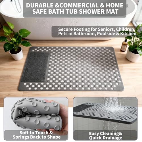 Bath Tub Shower Mat with Soft Shower Foot Scrubber Mat for Massage,Non Slip Bathtub Mat with Strong Suction Cups, Silicone Shower Foot Scrubber Mat (Gray, 31.5" X 19.7"(Rectangular)) - color: Gray, size: 31.5" x 19.7" (Rectangular)