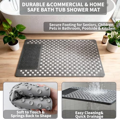 Bath Tub Shower Mat with Soft Shower Foot Scrubber Mat for Massage,Non Slip Bathtub Mat with Strong Suction Cups, Silicone Shower Foot Scrubber Mat (Gray, 35.4" X 23.6"(Rectangular)) - color: Gray, size: 35.4" X 23.6"(Rectangular)