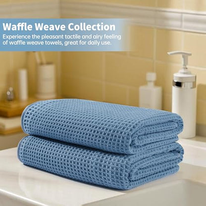 MICROFI New Microfiber Waffle Bath Towels, 2 Pieces, Oversized, Soft, Absorbent, Fast Drying, Lint Free 430 GSM (30''x60''/76cm x 152cm) - color: Blue