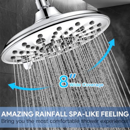 FEELSO Shower Head with Handheld Spray, 8" High Pressure Rain Showerhead | 7+8 Modes Dual Shower Head Combo, Anti-Clog Nozzles, 71" Hose Extra Long, Adjustable Holder, Shower Separately or Together - color: Chrome