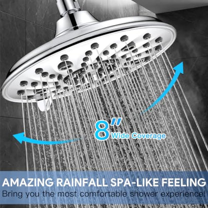 FEELSO Shower Head with Handheld Spray, 8" High Pressure Rain Showerhead | 7+8 Modes Dual Shower Head Combo, Anti-Clog Nozzles, 71" Hose Extra Long, Adjustable Holder, Shower Separately or Together - color: Chrome