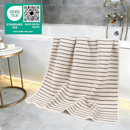 POLYTE 430 GSM Poly Blend Microfiber Quick Dry Waffle Bath Towel, 30x60 in | 4 Pack, Oversize, Lint Free, Body Towel - color: Light Beige/Black