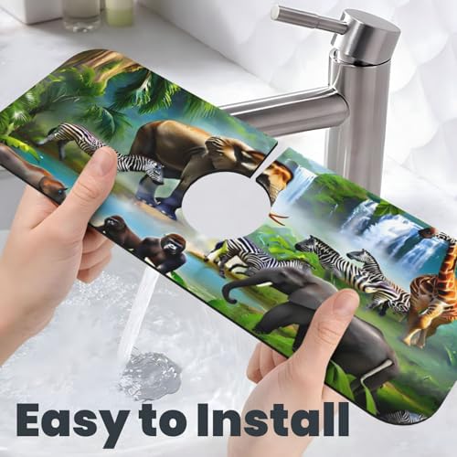 Animal Paradise Kitchen sink faucet pad, strong water absorption, anti slip, easy to clean, very suitable for splash and drip prevention, suitable for kitchens and bathrooms - color: Animal Paradise