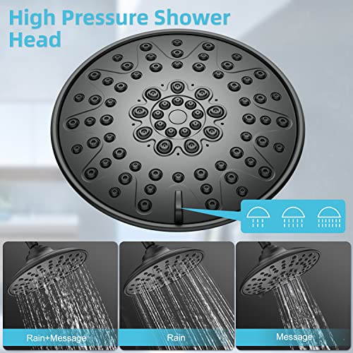EMBATHER 8'' Shower System with Handheld & Trim Kit, Matte Black | 2-IN-1 Shower Faucet Set, 3-Mode Shower Head, 8-Setting Handheld Spray, Pressure-balanced Valve & Trim Kit - color: Matte Black, size: 8 Inch
