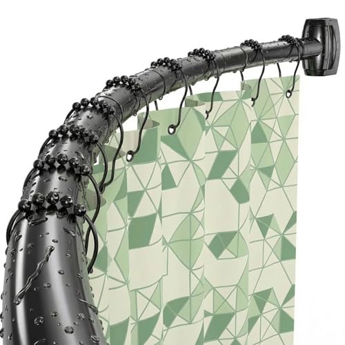 Curved Shower Curtain Rod， Adjustable 33-78 Inches Matte Black All Stainless Steel Curved Shower Rod，Shower Curtain Rod for Extra Shower Space for Bathroom, Bathtub, Stall, No Rust, Need to Drill - color: Black
