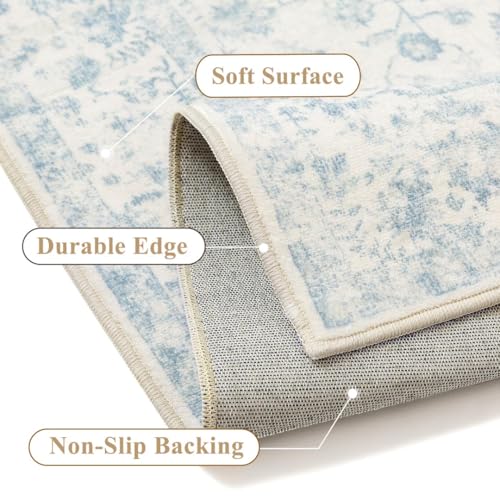 2'x6'+2'x10' Blue 2-Piece Kitchen Rug Set with Runner | Floral, Soft, Entryway, Hallway, Bathroom - color: Blue, size: 2' x 10' (Rug Set)