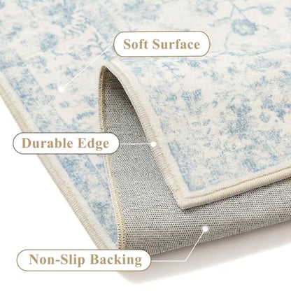 2'x6'+2'x10' Blue 2-Piece Kitchen Rug Set with Runner | Floral, Soft, Entryway, Hallway, Bathroom - color: Blue, size: 2' x 10' (Rug Set)