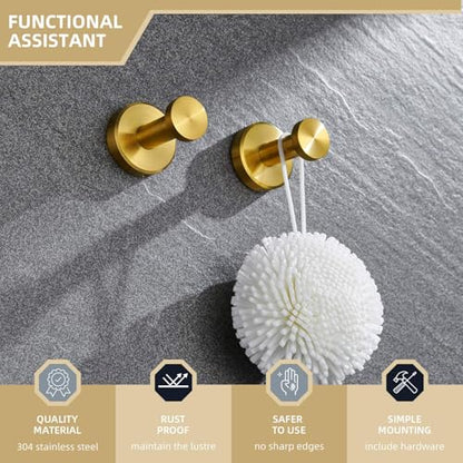 Angle Simple Bathroom Towel Hook Brushed Dark Gold, Coat Robe Hanger 2 Pack | SUS304 Stainless Steel, Bag Hat Clothes Towel Holder for Kitchen Laundry Garage, Screw Wall Mount - color: Brushed Dark Gold, size: 2 Pack