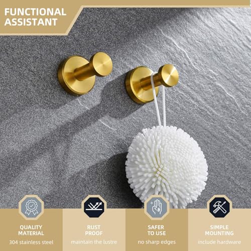 Angle Simple Bathroom Towel Hook Brushed Dark Gold, Coat Robe Hanger 2 Pack | SUS304 Stainless Steel, Bag Hat Clothes Towel Holder for Kitchen Laundry Garage, Screw Wall Mount - color: Brushed Dark Gold, size: 2 Pack