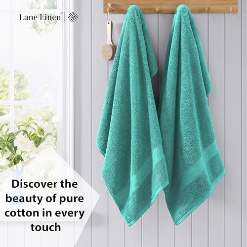 LANE LINEN Bathroom Towels Set (4 Pack)- 100% Cotton Luxury Bath Towels for Bathroom, Soft Shower Towels, Quick Dry Turkish Bath Towels, Super Absorbent Hotel Quality Bath Towel Set (28"x 54")- Teal | Set Of Towels - Dobby Border Accent, OEKO-TEX Certifie