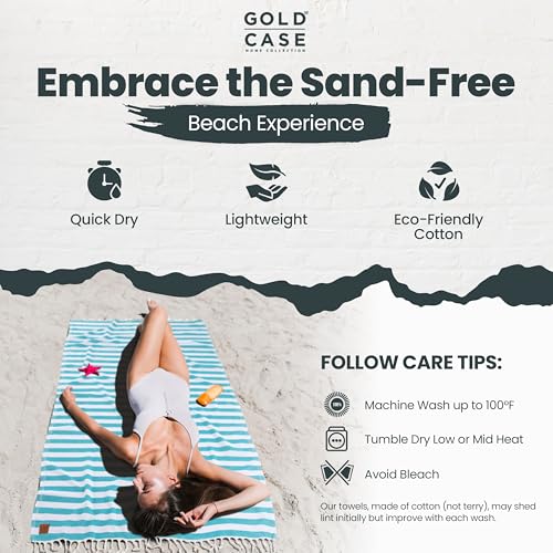 Gold CASE Turkish Beach Towel Set of 5 – 100% Cotton Beach Towels Oversized 70x38'' – MYRA Quick Dry Swim Towel – Lightweight Turkish Towels Set in Green - color: Tones of Green, size: Beach-Bath Towel Set of 5