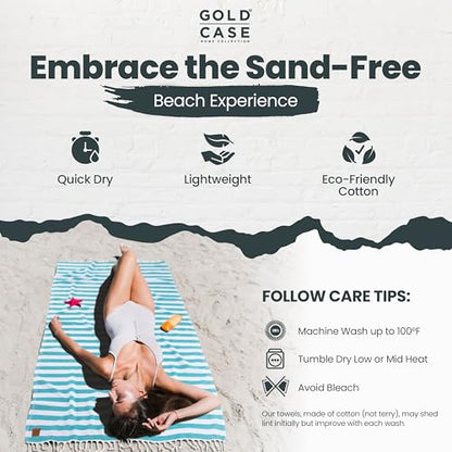 Gold CASE Turkish Beach Towel Set of 5 – 100% Cotton Beach Towels Oversized 70x38'' – MYRA Quick Dry Swim Towel – Lightweight Turkish Towels Set in Green - color: Tones of Green, size: Beach-Bath Towel Set of 5