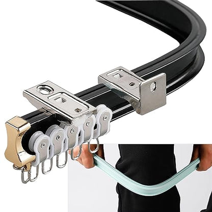Flexible Bendable Ceiling Curtain Track Wall Mount, Sliding Ceiling Track System Aluminum Heavy Duty Room Divider Curtain Rod For Hang Curtains, Curved Shower, RV Curtain Rails, Bay Windows - color: Black, size: 1m-3.3ft