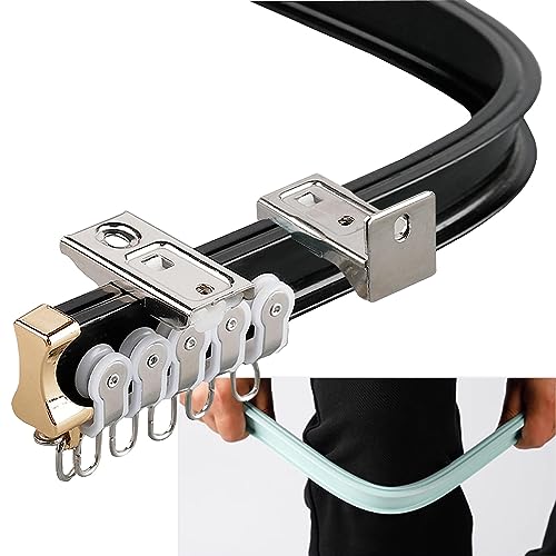 Flexible Bendable Ceiling Curtain Track Wall Mount, Sliding Ceiling Track System Aluminum Heavy Duty Room Divider Curtain Rod For Hang Curtains, Curved Shower, RV Curtain Rails, Bay Windows - color: Black, size: 2m-6.5ft