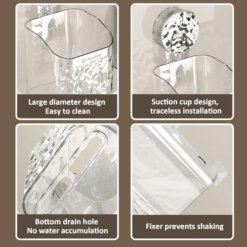 2 Pack Suction Cup Shower Caddy, Wall Mounted Suction Electric Toothbrush Holder for Bathroom, Clear Shower Rack with 2 Movable Hooks, Toothpaste and Razors Shower Organizer - style: Small size, 2 pieces