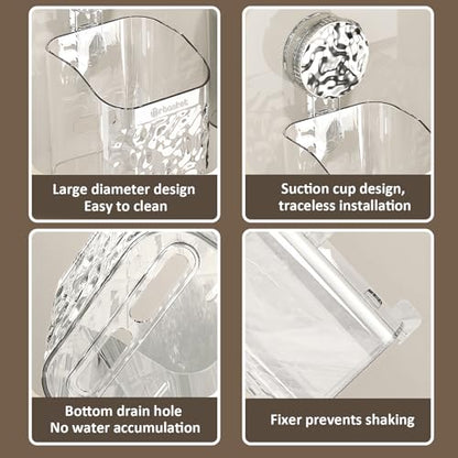 2 Pack Suction Cup Shower Caddy, Wall Mounted Suction Electric Toothbrush Holder for Bathroom, Clear Shower Rack with 2 Movable Hooks, Toothpaste and Razors Shower Organizer - style: Small size, 2 pieces