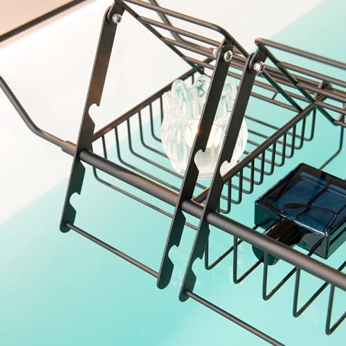 WOODBRIDGE Stainless Steel Extendable Bathtub Caddy Tray in Matte Black Finish with Removable Wine Holder, Book and Phone Rack, Bathcad-MB - color: Matte Black