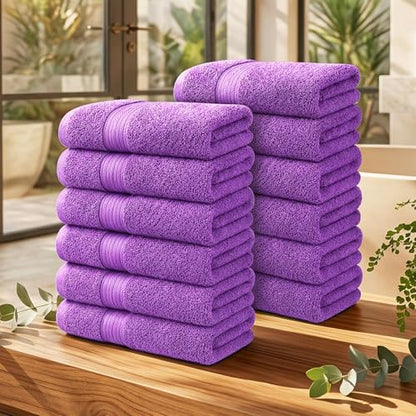 100% Cotton Hand Towels 18x28 Inches, 600 GSM, Soft & Absorbent, Set of 12, Purple - color: Purple, size: Hand Towel Set of 12