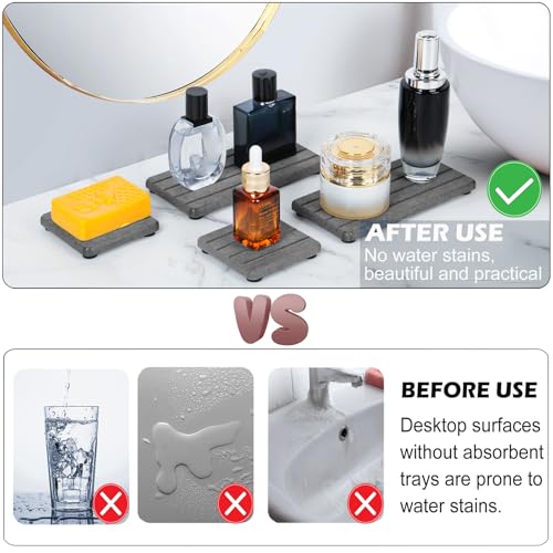 4PCS Stone Drying Tray for Bathroom Sink and Kitchen Counter, Fast Drying Diatomite Stone Sink Tray Soap Trays, Diatomaceous Coaster, Water Absorbing Stones Trays for Sinks - color: Gray 4stripes