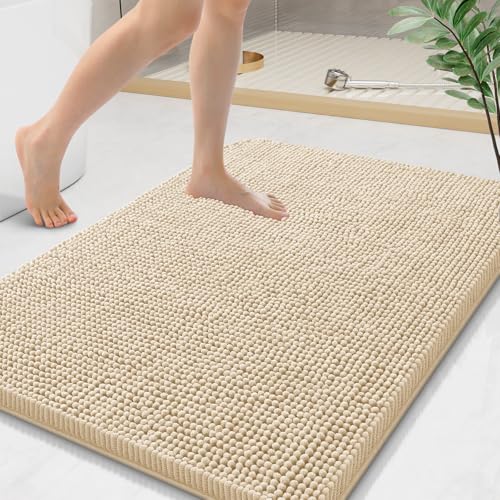 Arotive Bathroom Rugs 36x24, Extra Soft Absorbent Shaggy Chenille Bath Rugs, Machine Washable Rubber Backing Bath Mats for Bathroom Floor Tub and Shower, Home Decor Accessories, Beige - color: Beige, size: 36" X 24"