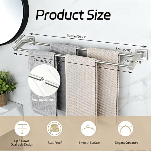 Alise Double Towel Bar,28" Towel Rack for Bathroom Wall Mount,Brush Nickel | SUS304 Stainless Steel Bathroom Towel Holder, Quick Drying Towel Hanger Towel Rod, Useable Length 26.9" - color: Brushed Nickel, size: 28-Inch(Joining Process)