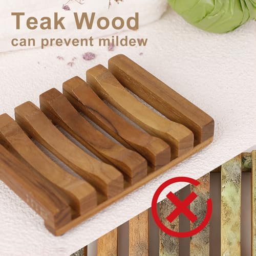 HTB 2 Pack Slotted Bar Soap Holder Teak Wood for Bathroom | Kitchen Wooden Sponge Holder, Self Draining Soap Dish for Shower, Sink, Bathroom, Bathtub, RV,Soap Saver Keep Soap Dry - color: 2pcs