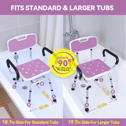Swivel Shower Chair with Removable Arms and Back, 400 lbs | Adjustable Height Shower Seats for Inside Shower or Tub, Non-Slip Shower Stool, Safety Bath Seat for Elderly and Disabled - color: Purple