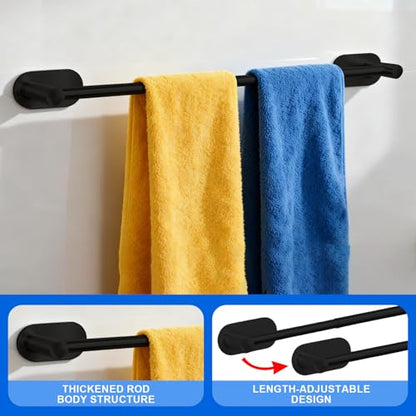 Self Adhesive Towel Bar, Adjustable 16-24" Stick Bath Towel Rack for Bathroom, SUS304 Stainless Steel No Drill Stick on Wall Bathroom Towel Holder for Home, Kitchen (1 Pack Black) - color: Black
