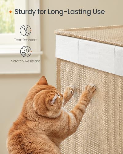 SONGMICS HOME Laundry Hamper with 4 Section, 180 L, Rattan, with Wheels | Rolling Clothes Basket with Lid, Removable Liner with Handles, Tan and White, PEZZO Collection ULCB603N01 - color: Natural Beige + Matte White, size: 180 L