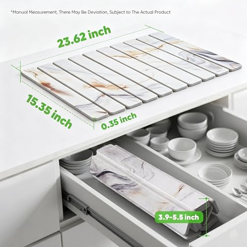 Stone Drying Mat for Kitchen Counter, Quick Diatomaceous Earth Mats for Dishes, 24"L x 16" W Super Absorbent Fast-Drying Collapsible Countertop Stone Mat (Marble White-05, 24" x 16") - color: Marble White-05