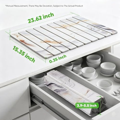 Stone Drying Mat for Kitchen Counter, Quick Diatomaceous Earth Mats for Dishes, 24"L x 16" W Super Absorbent Fast-Drying Collapsible Countertop Stone Mat (Marble White-05, 24" x 16") - color: Marble White-05